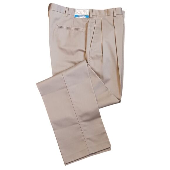 LANDS' END Chino Pants Tailored Dress Trouser Pleated Wide Leg Kahki 38x37 38 L - Picture 1 of 13